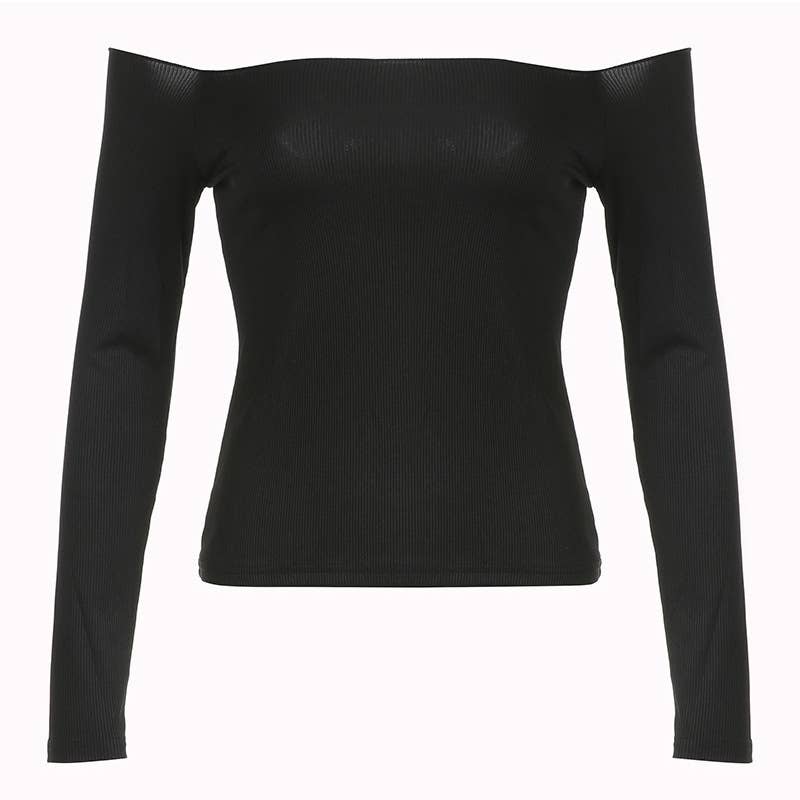 Basic simple solid-color one-shoulder T-shirt