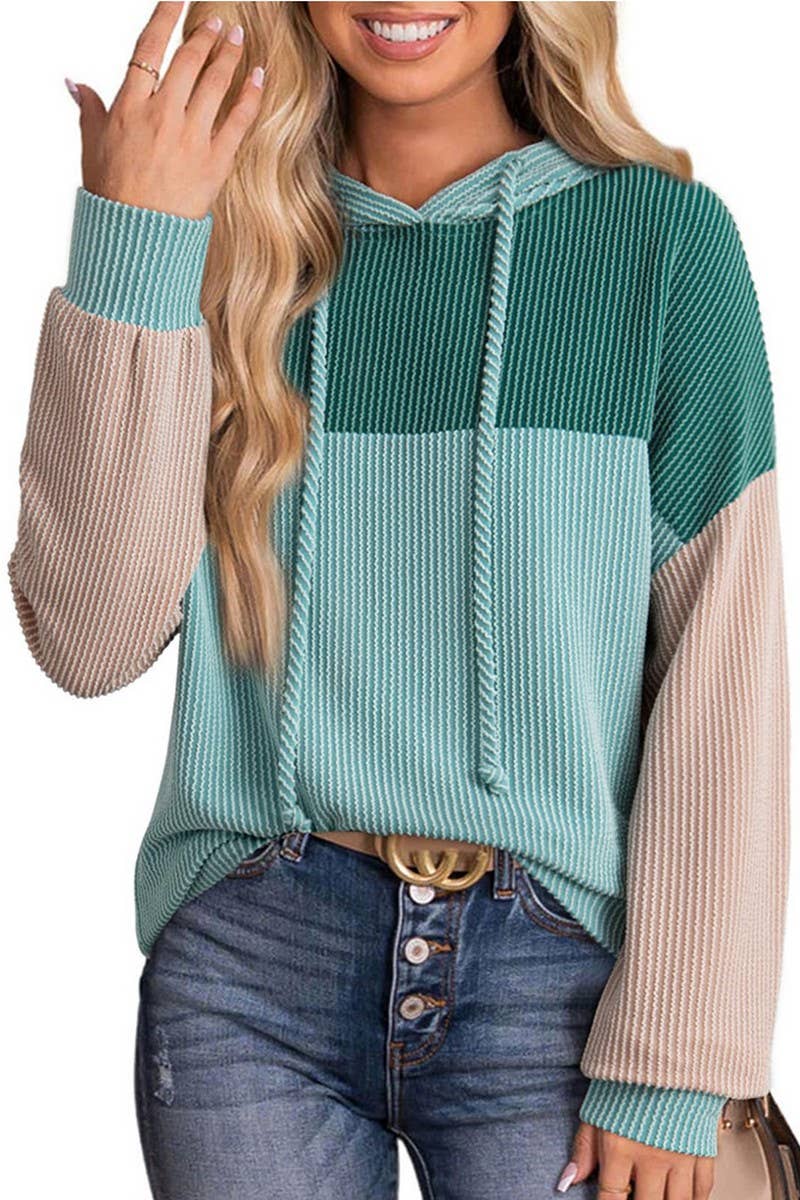 CWOHOL00597_TWIST STRIPE COLORBLOCK LONG SLEEVE HOODIE