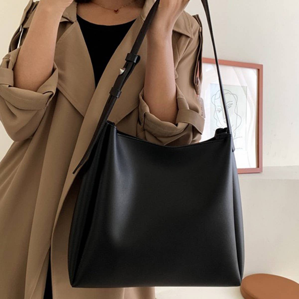 CWAB4832_RETRO LARGE CAPACITY MOTHER-AND-CHILD BUCKET BAG