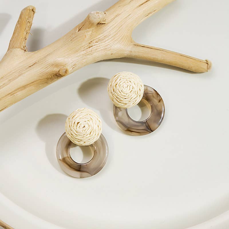 Silver needle French resin round stud earrings