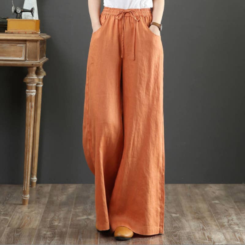 Boho Cotton Linen High Waist Wide Leg Pants