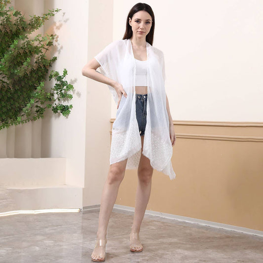 Embroidered Split Hem Cover-Up Beach Cardigan