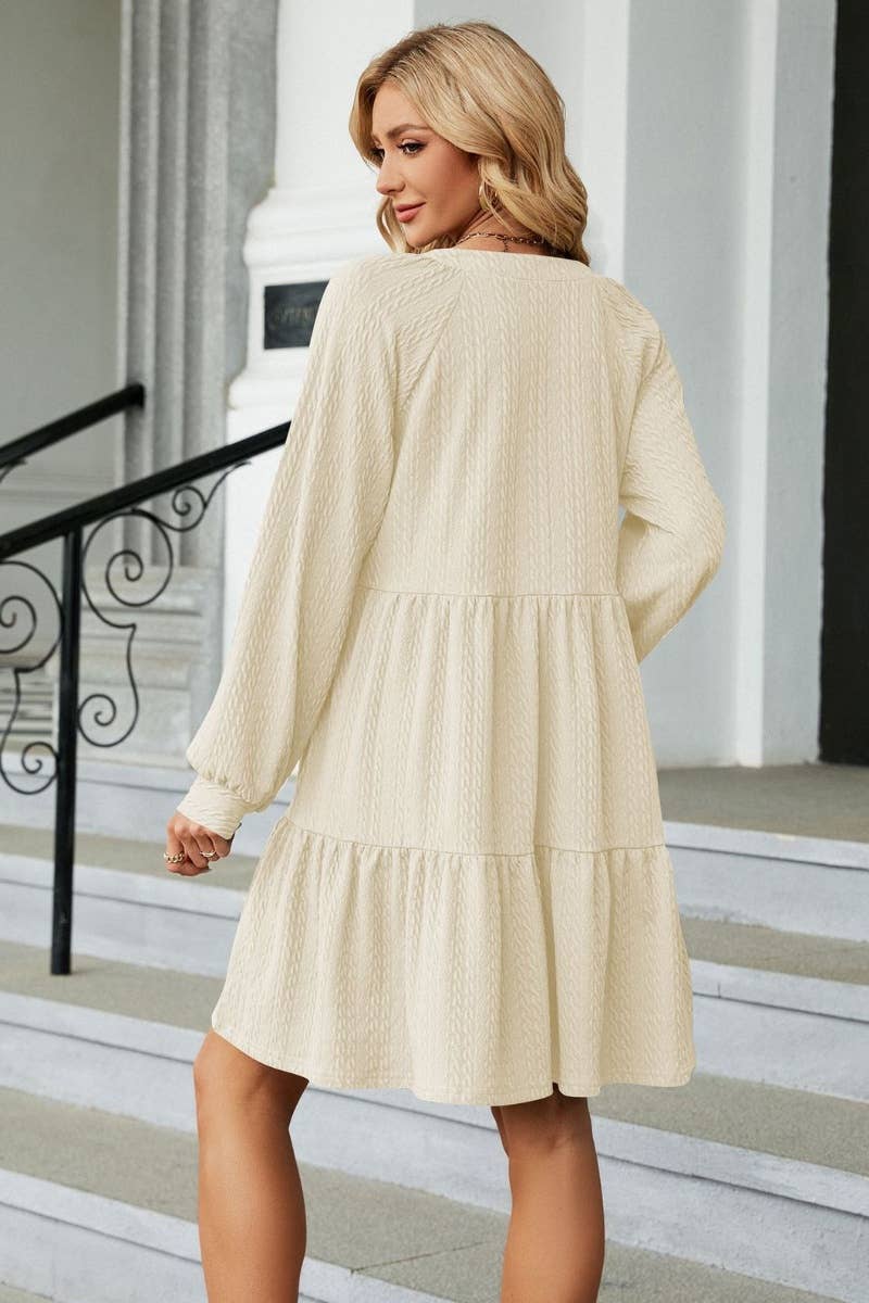 CWDSD6464_AUTUMN WINTER V-NECK LONG-SLEEVED DRESS SHORT