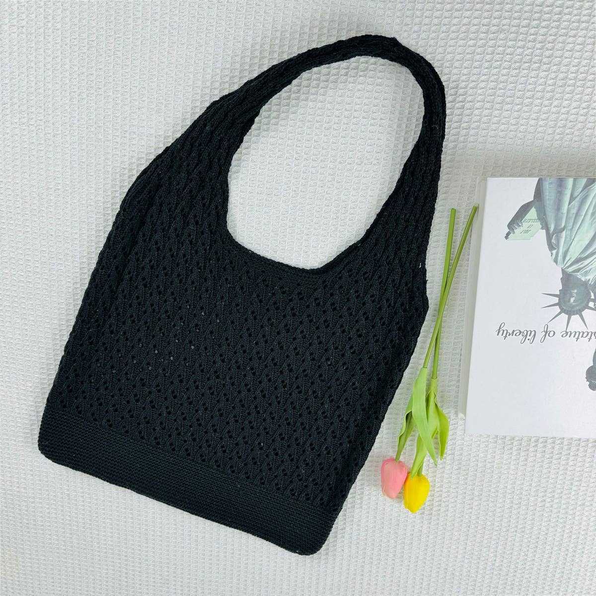 CWAB5065_KNITTED OPENWORK WOVEN SHOULDER BAG