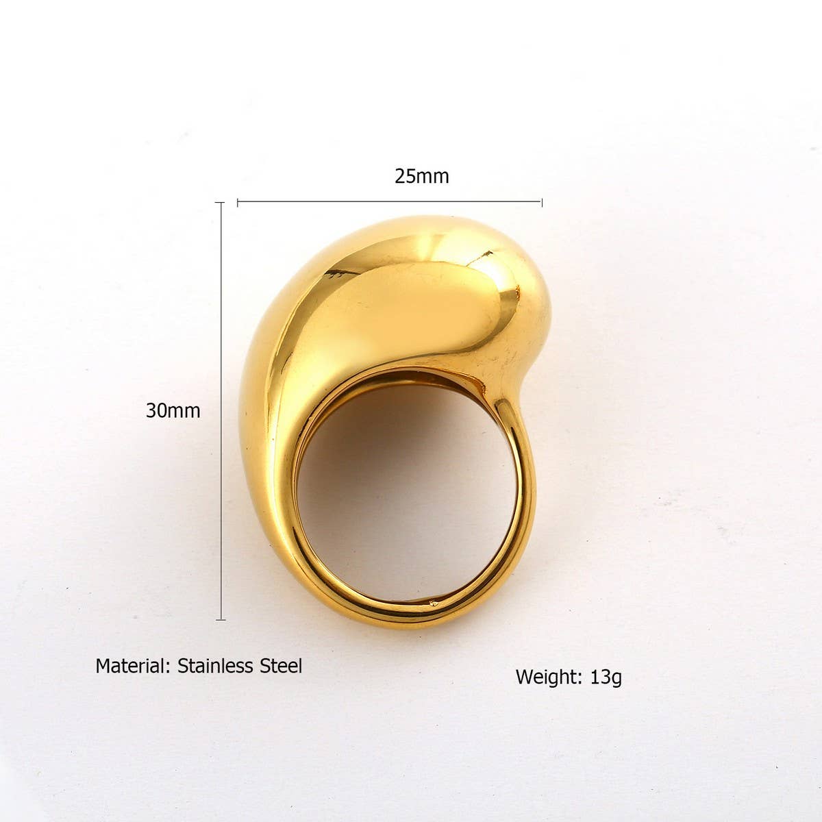 Trendy 18K Gold Plated Steel Statement Ring