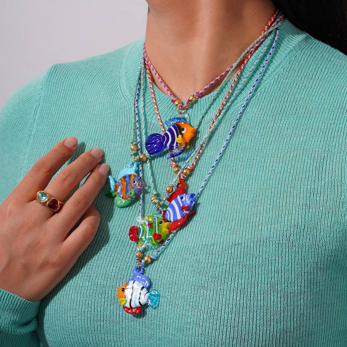 Colorful Glass Fish Ocean Pendant Necklace