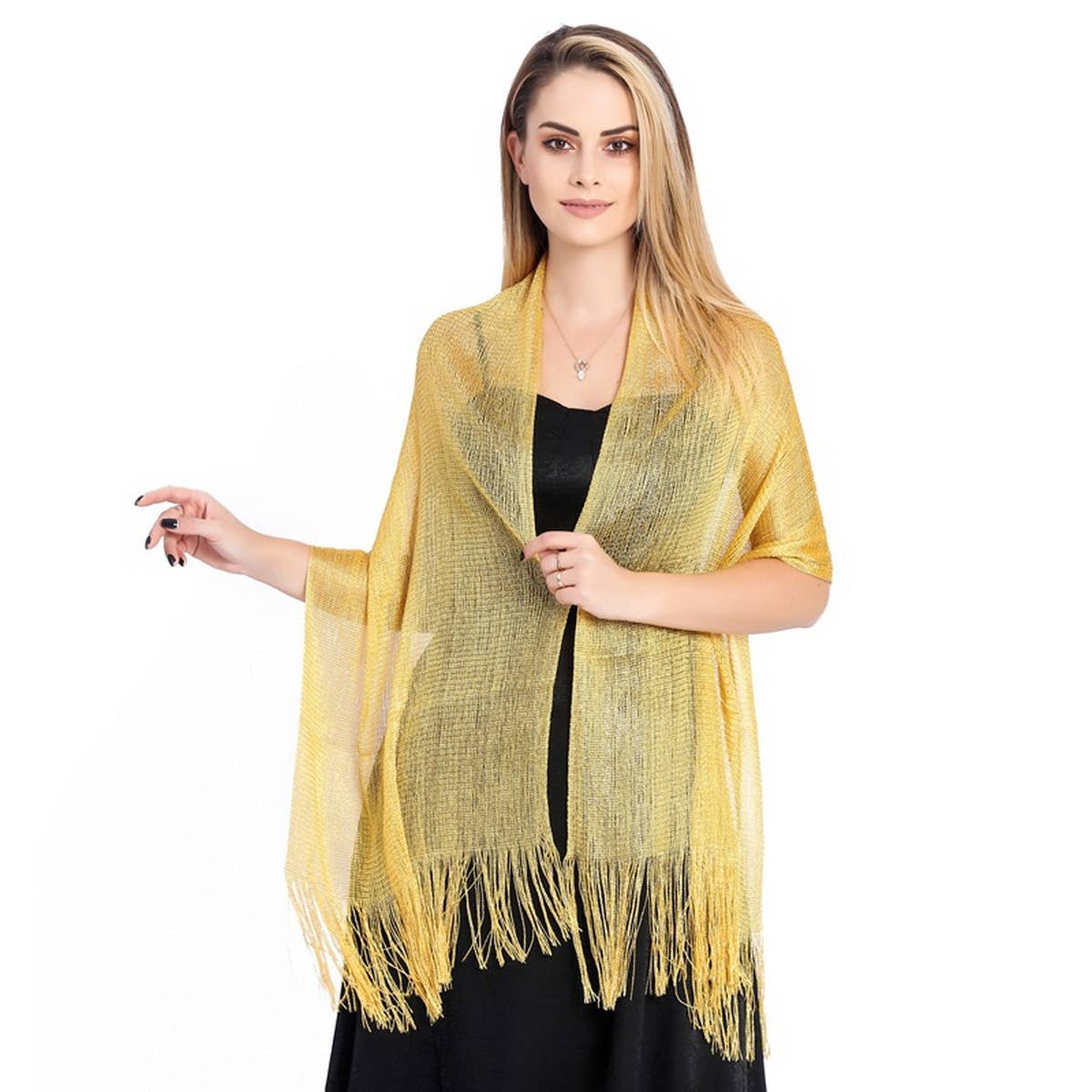 FASHIONABLE GOLD AND SILVER SILK SHAWL