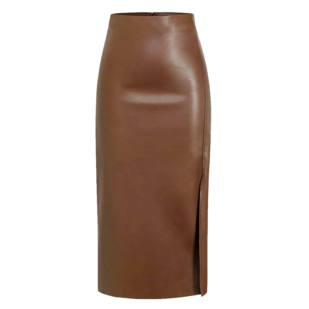 PU SPLIT LEATHER SKIRT HIGH WAIST ZIPPER SKIRT