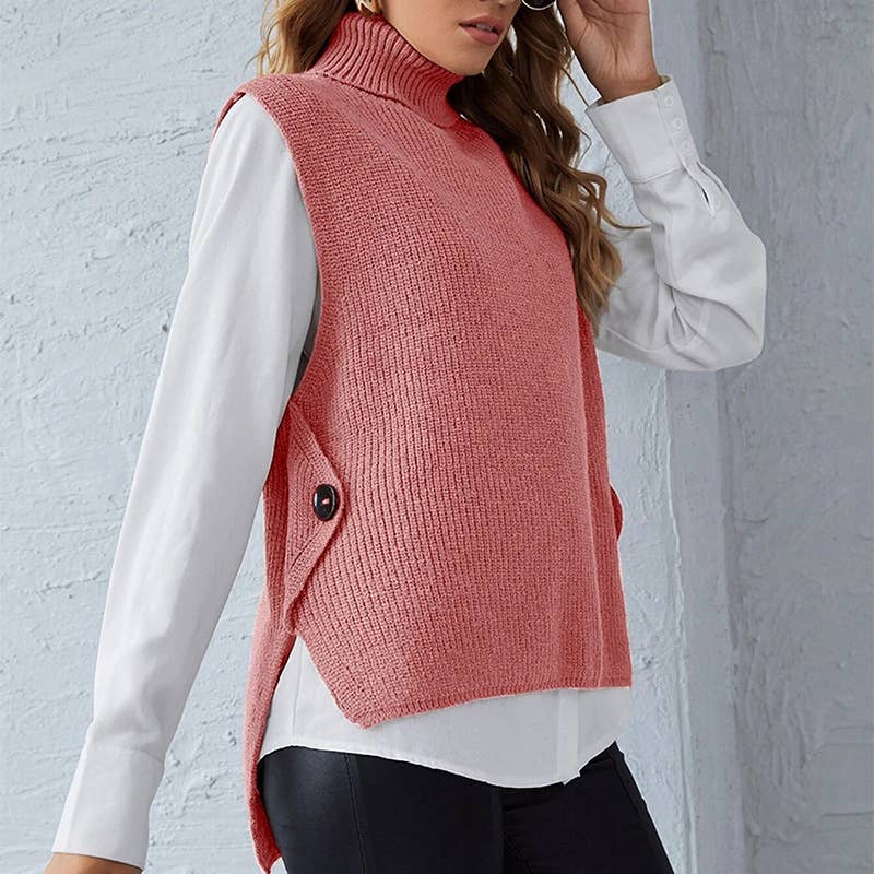 SOLID COLOR TURTLENECK SLEEVELESS WAISTCOAT