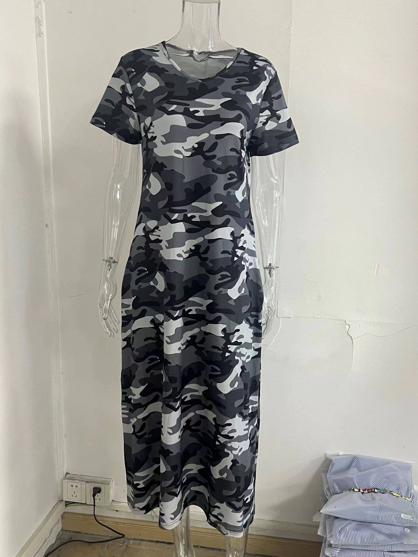 Long loose camouflage printed dress