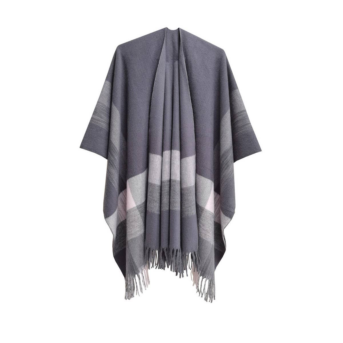 MONOCHROME STRIPED TASSEL WARM SHAWL CLOAK