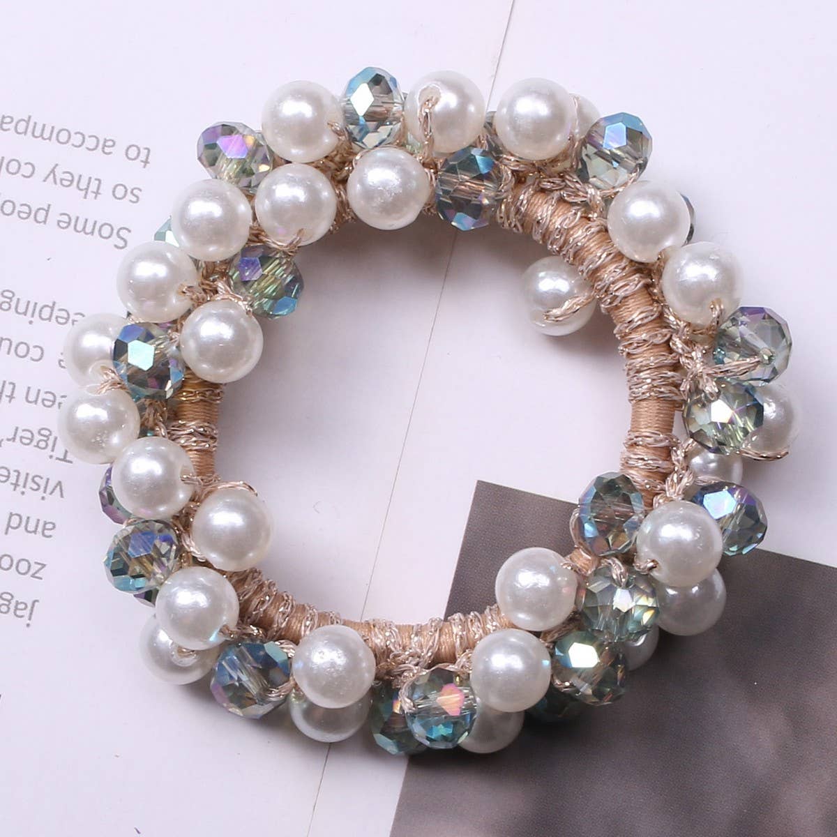 Fashion Pearl Crystal Hair Band Bun Ponytail Tie_CWAHA6768