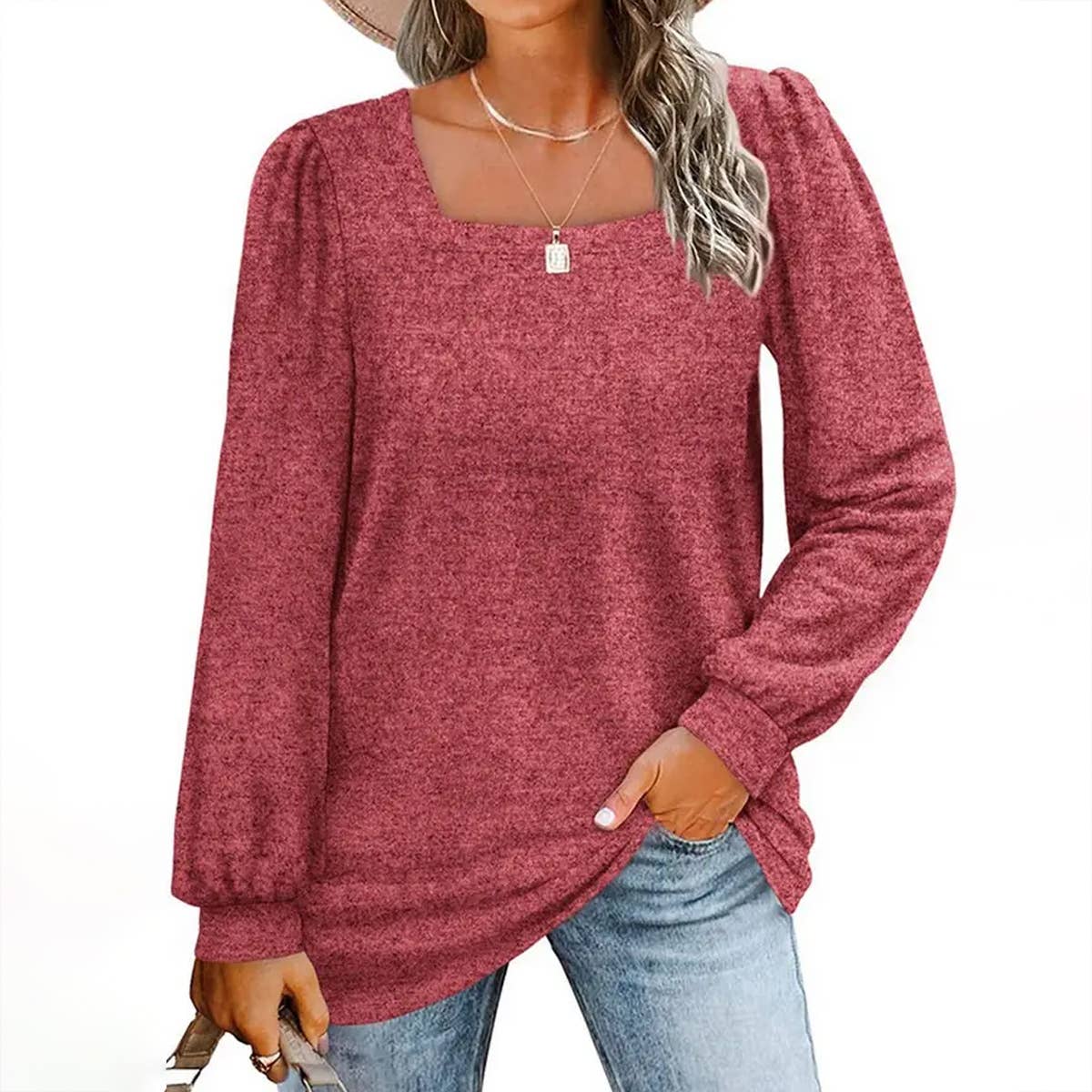 WOMEN CASUAL PUFF SLEEVE SQUARE NECK BLOUSE_CWTBLL0573