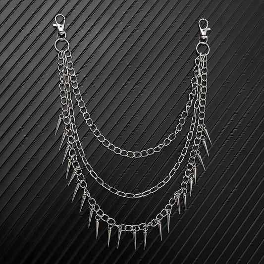HIP HOP PUNK SPIKED DOUBLE JEANS CHAIN