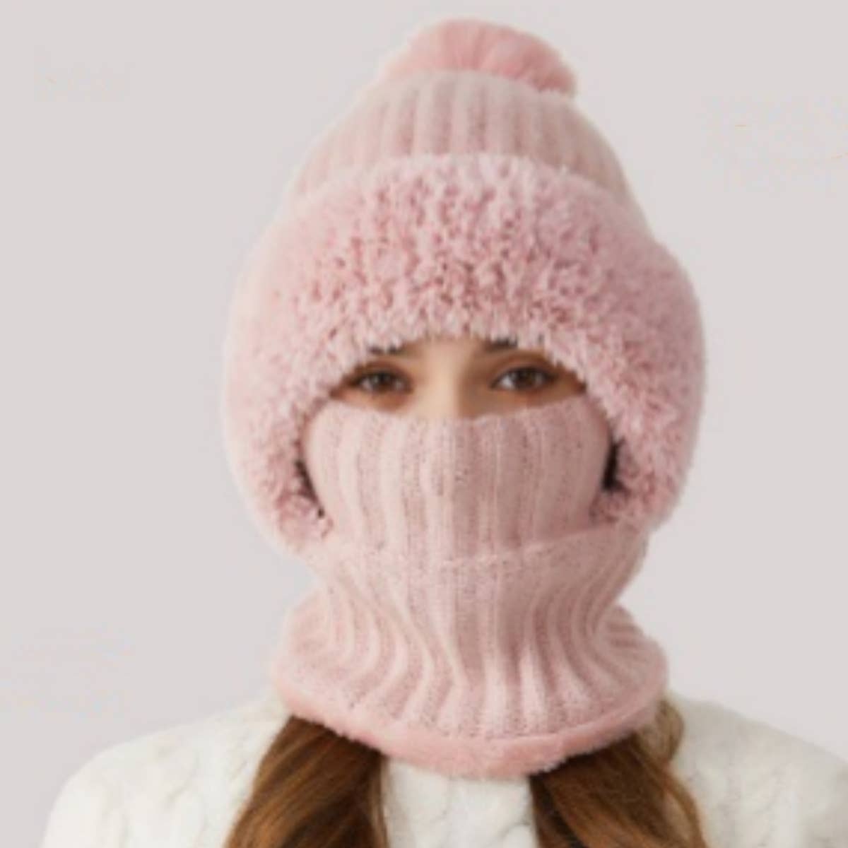 CWAH2211_KNIT THICK FLUFFY BALL BIB HEADPIECE