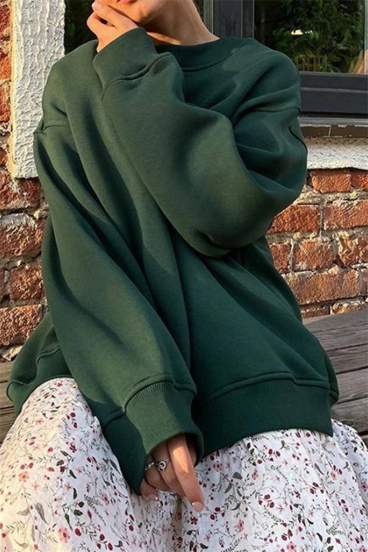 SOLID COLOR CREW NECK LOOSE FASHION HOODIE