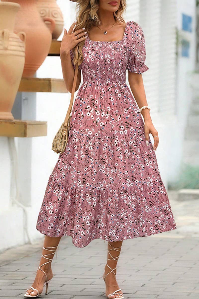 CWDMD5703_SUMMER TEMPERAMENT WAIST SHORT SLEEVE DRESS