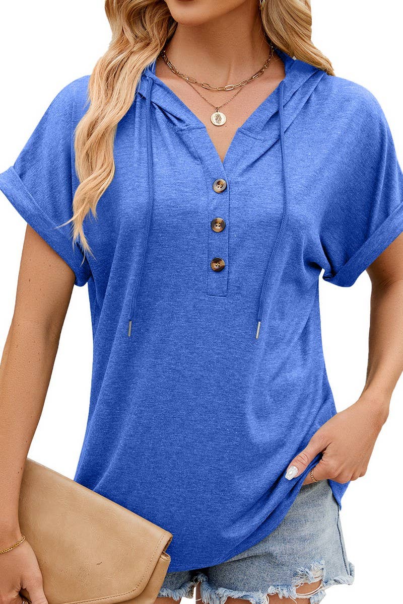 DRAWSTRING BUTTON SOLID COLOR LOOSE HOODIE_CWOHOS0012