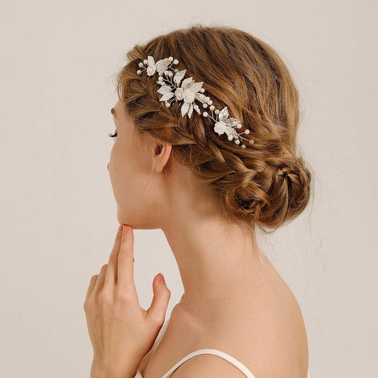 SILVER LEAF PIN BRIDAL HAIR ACCESSORIES