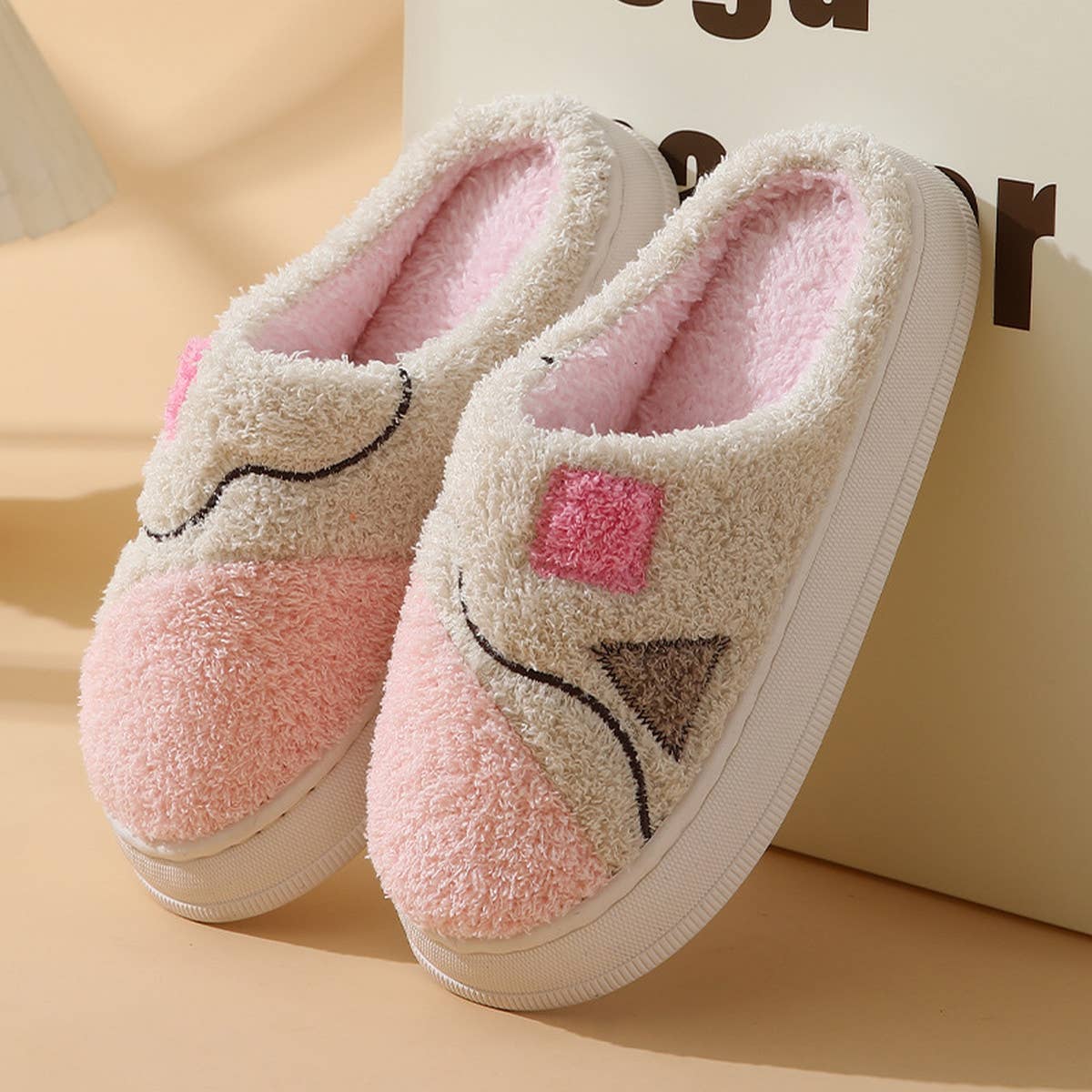 LEISURE NON-SLIP SPLICING COTTON SLIPPERS