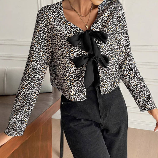 FASHION DESIGN SENSE LONG SLEEVE LEOPARD CARDIGAN