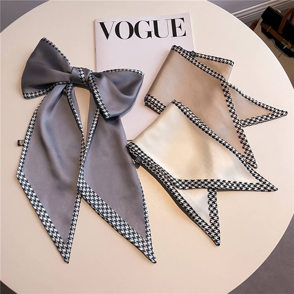 NARROW RIBBON ANGLED PRINTED SILK  HEAD SCARF