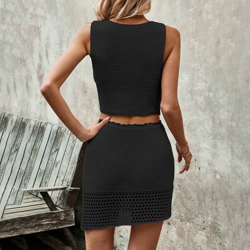 V-neck tank skirt fashion solid color suit