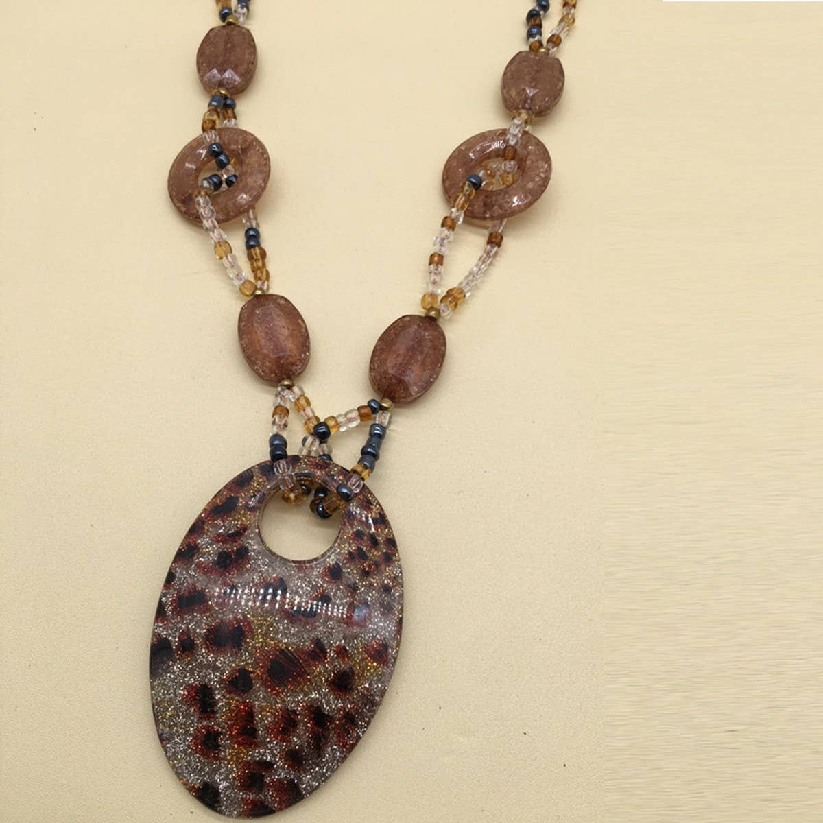 LEOPARD PRINT ACRYLIC LONG HANDMADE NECKLACE