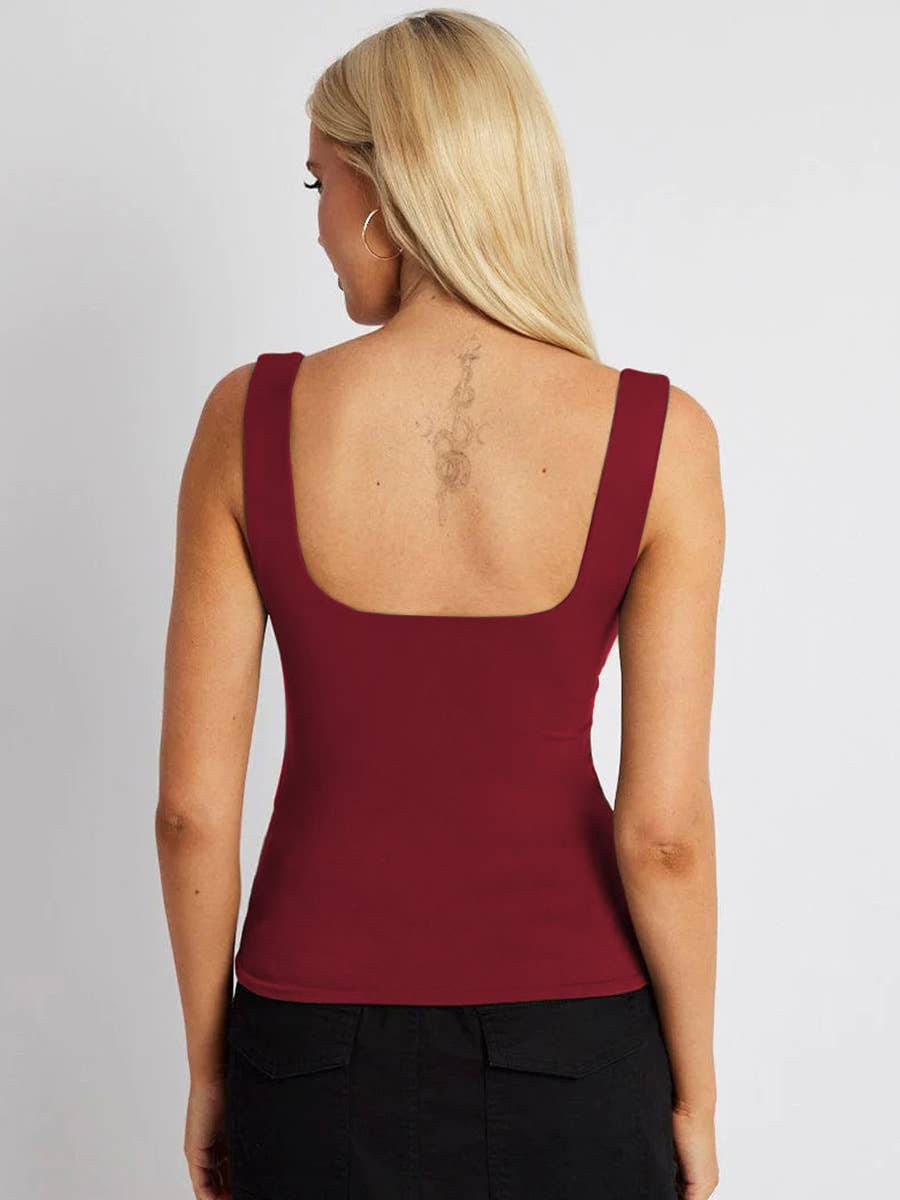 Solid color square neck slimming halter top