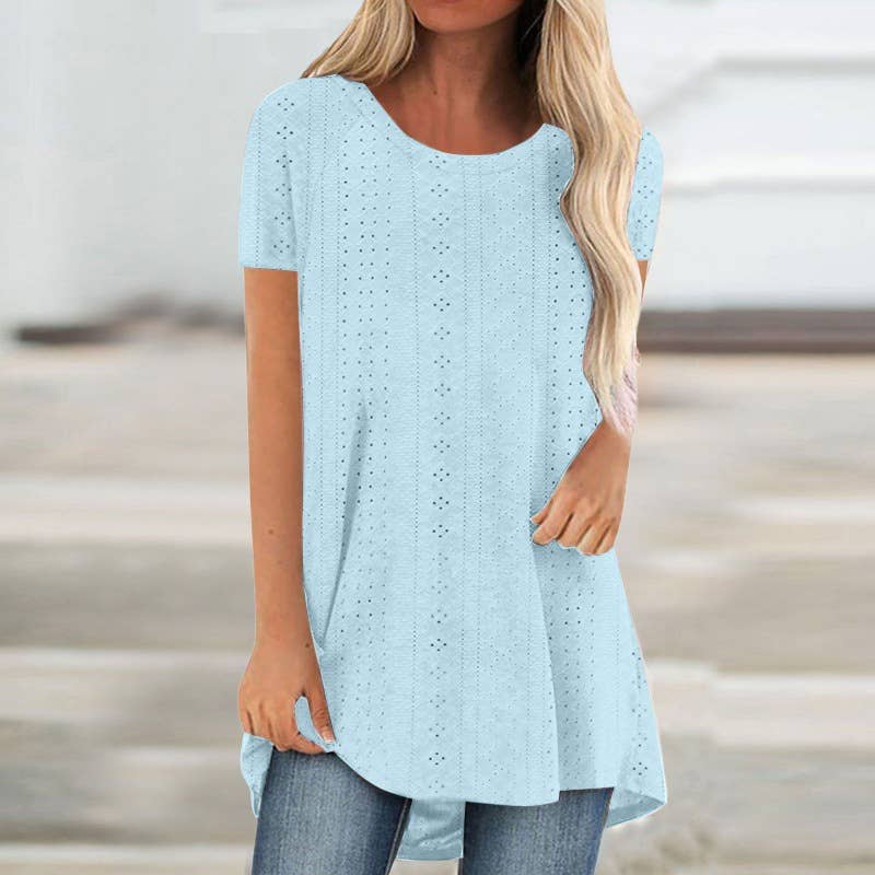 Round neck short sleeve with irregular hem