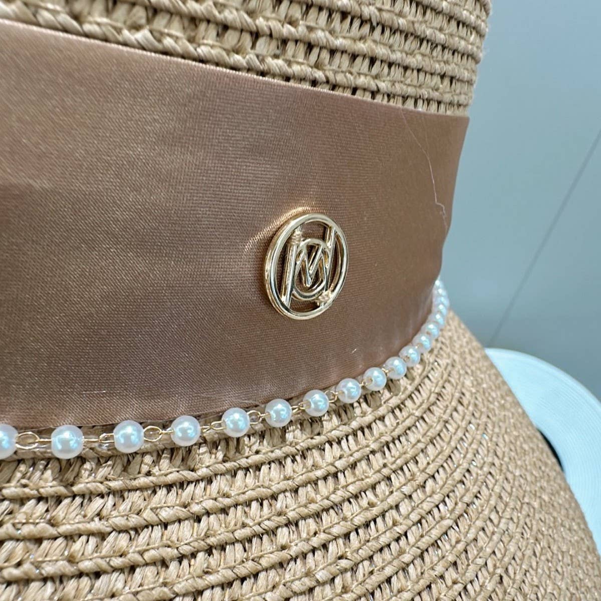 Summer dome pearl straw hat for women_CWAH3580