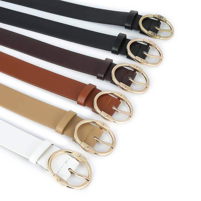 Slimming round pin buckle women's PU belt