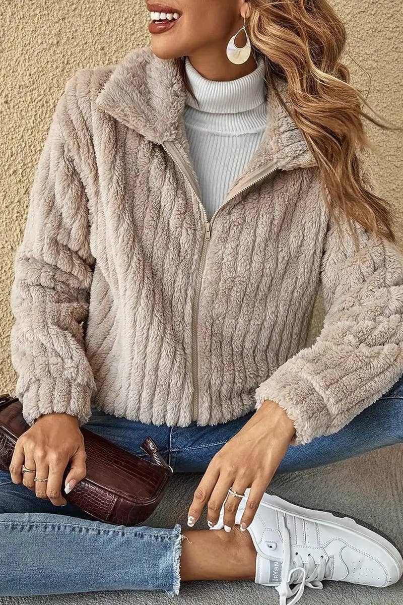 CWOCO00209_PLUSH CARDIGAN LAPEL SHORT COAT