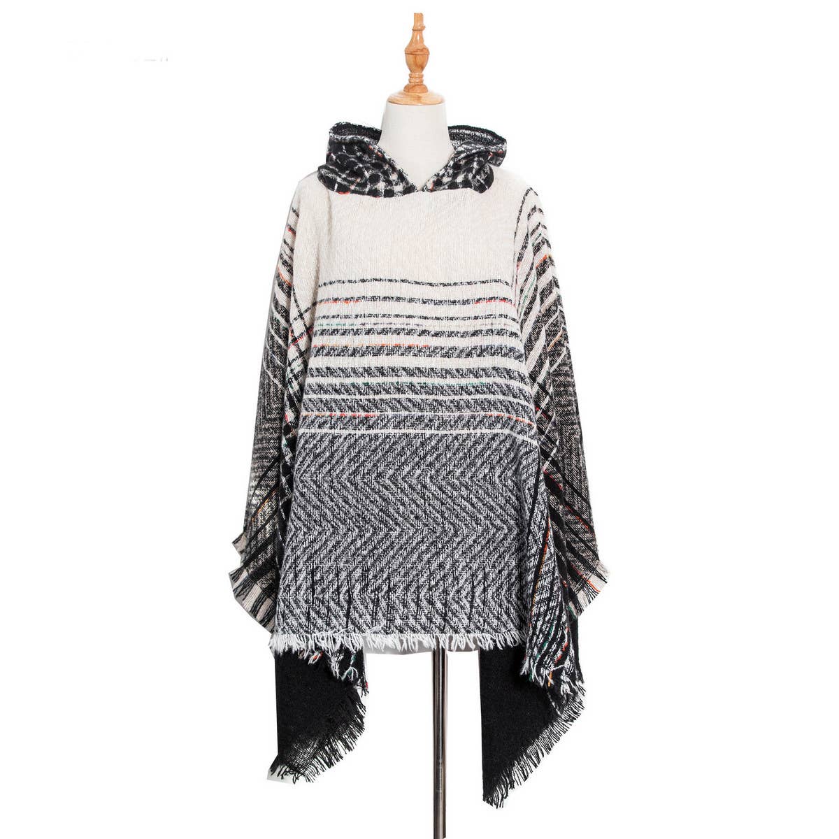 NEW HERRINGBONE GRADIENT HOODED CAPE SHAWL