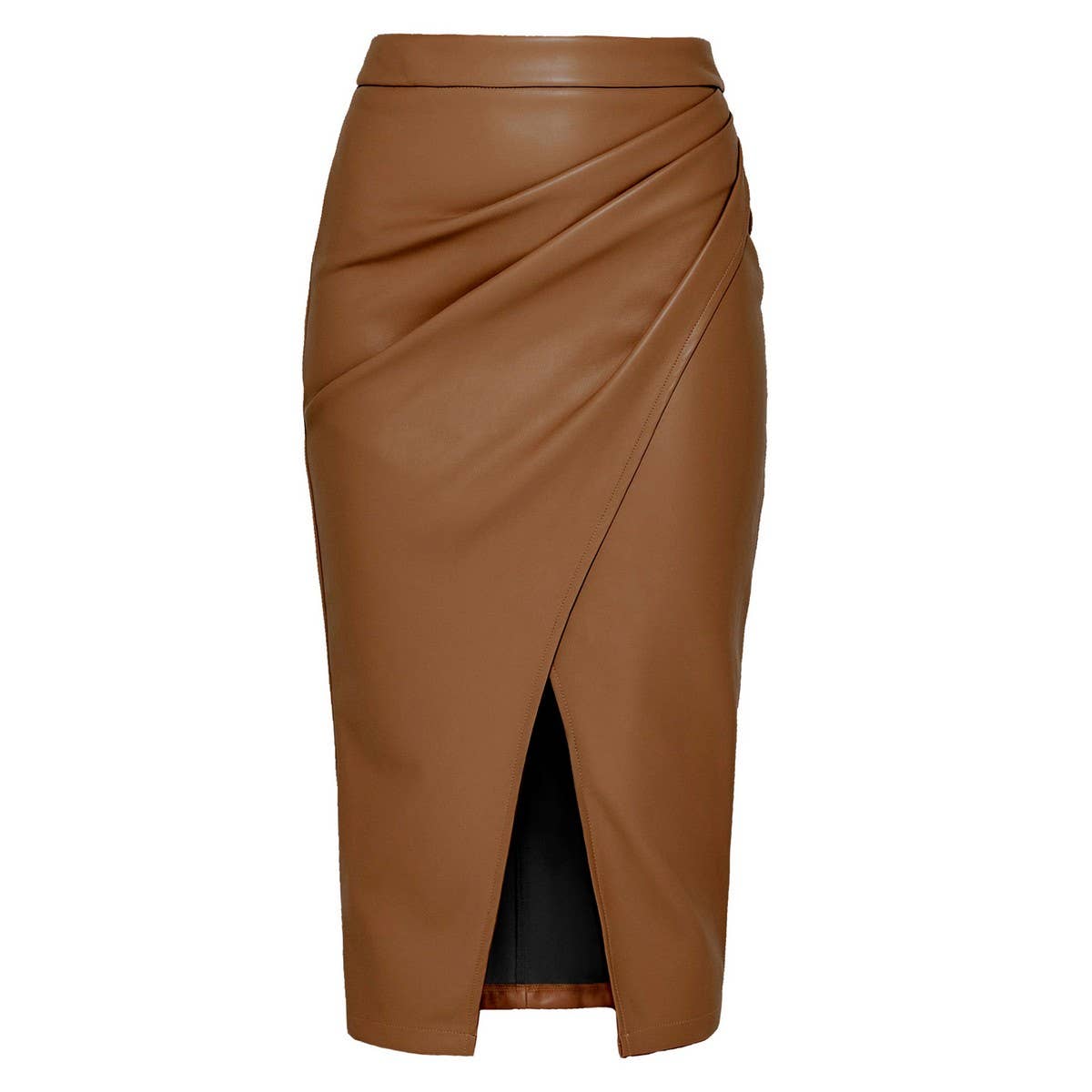 WOMEN'S PU SLIT SKIRT ZIPPER LEATHER SKIRT_CWAB4790