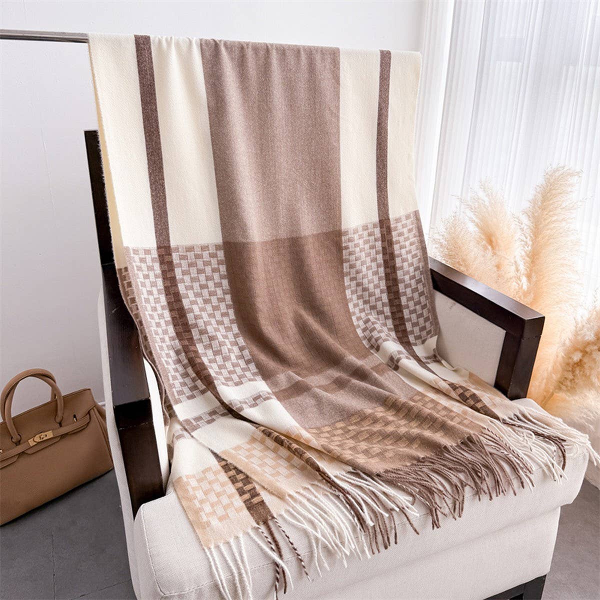 Woven Plaid Fringe Scarf Warm Winter Shawl Wrap_CWASC2779