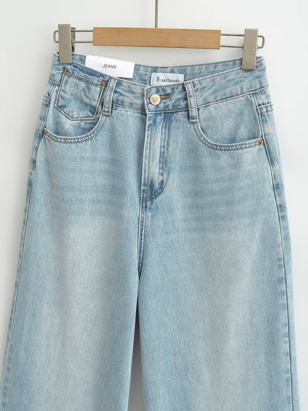 American street blue loose wide-leg jeans