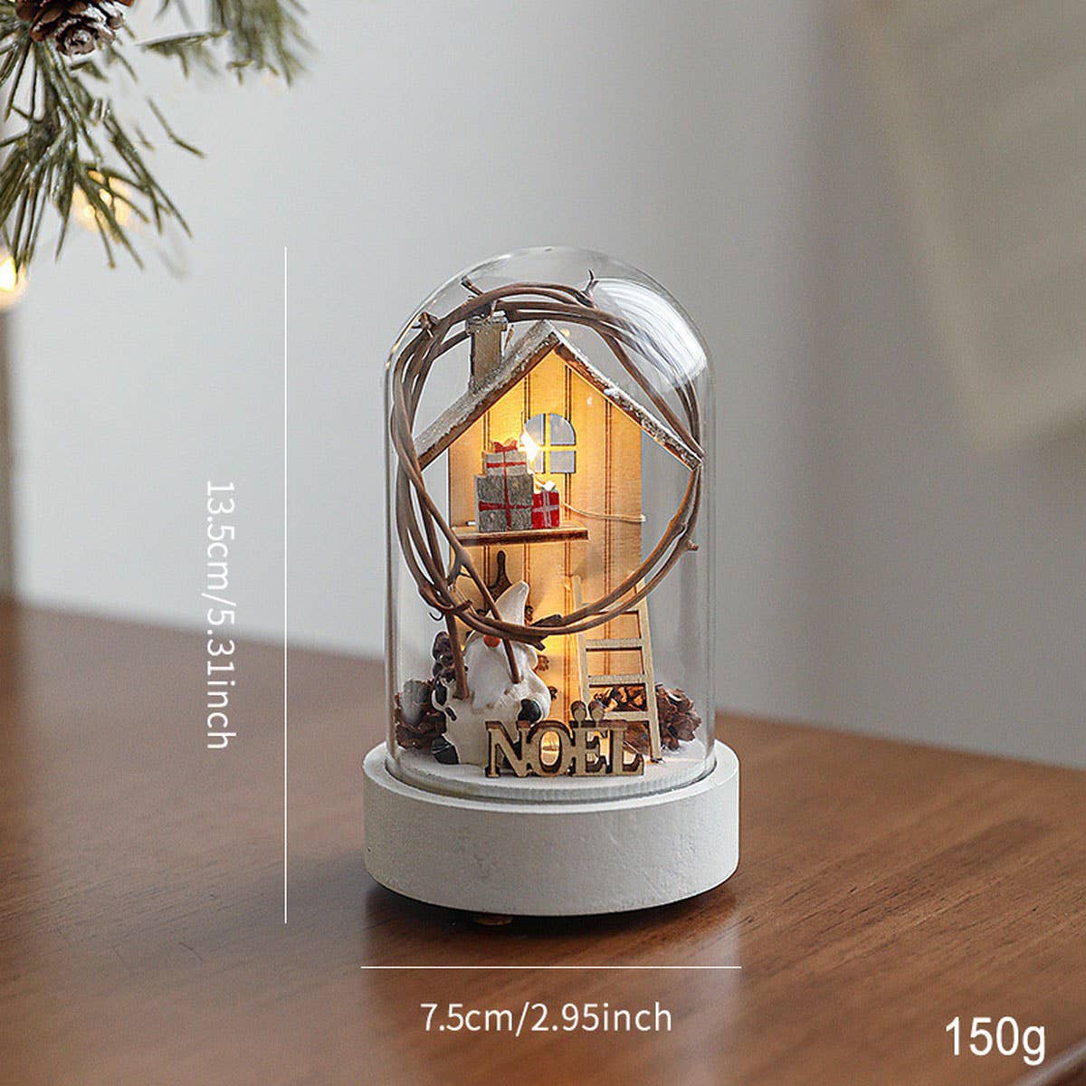 Wood Glass Xmas Night Light Santa Reindeer Scene_CWMM9691