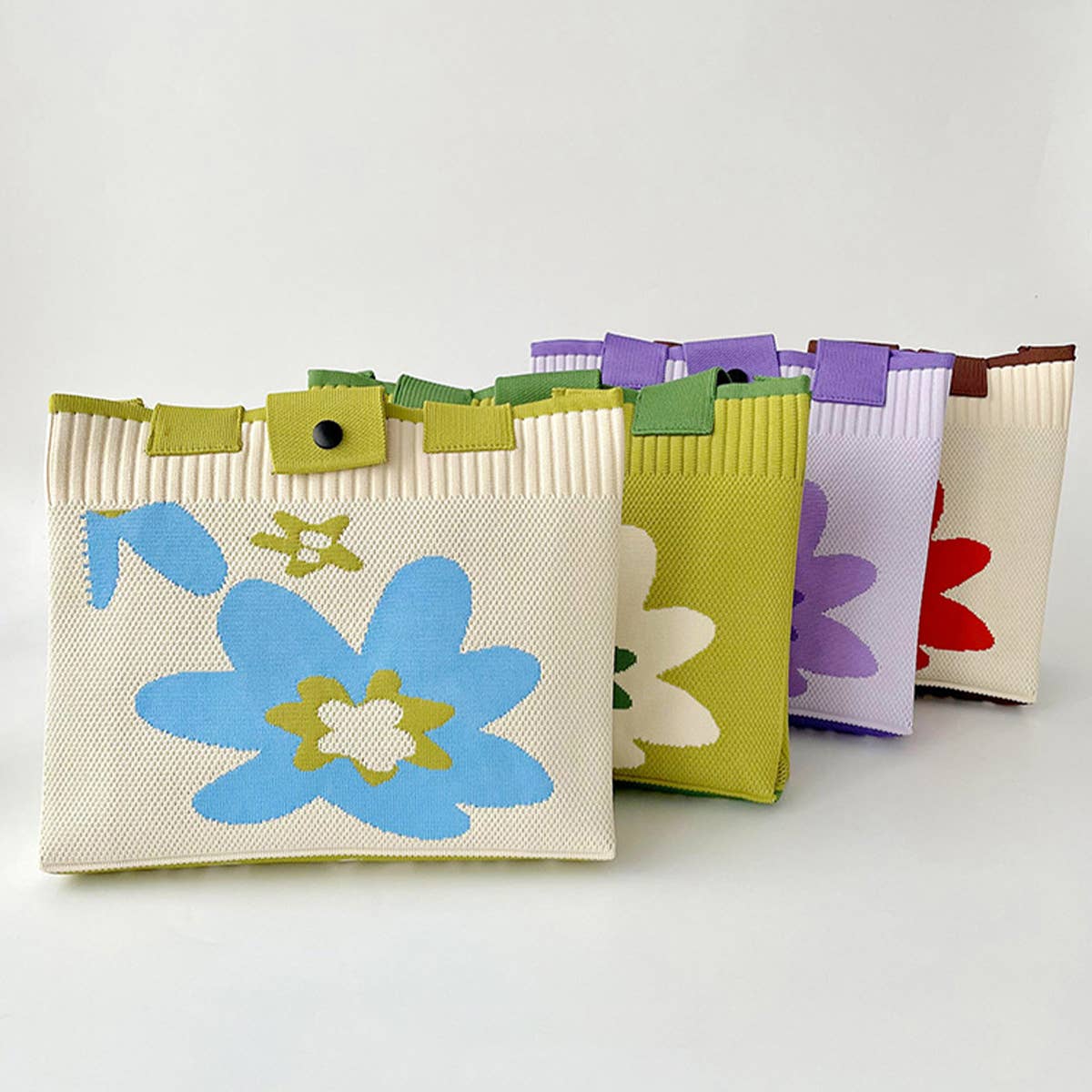 CUTE FLORAL KNITTED LARGE CAPACITY TOTE BAG_CWAB1539