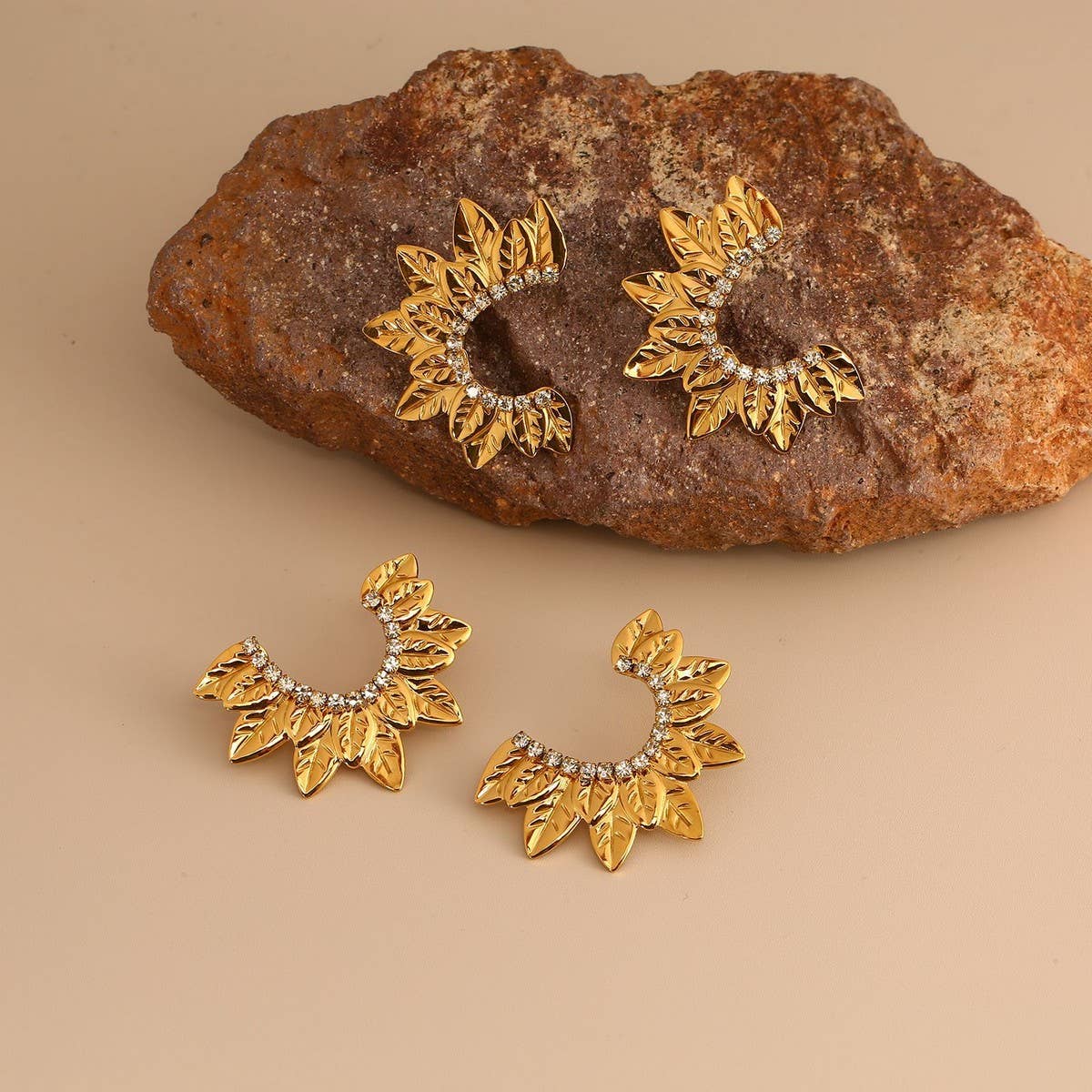 Original Design Stainless Steel Zircon Leaf Earring_CWMM8900