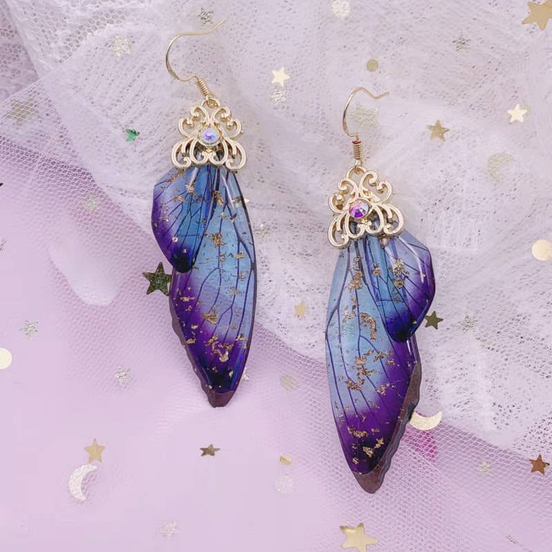 Elegant long earrings with cicada wing wings