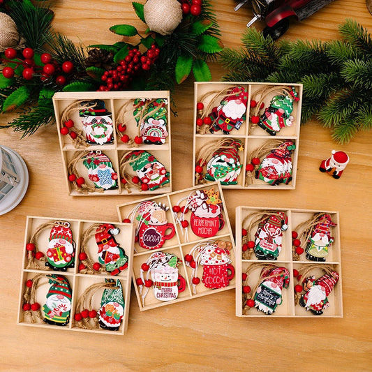 CWMM10286_CHRISTMAS WOODEN GNOME SNOWMAN ORNAMENTS SET