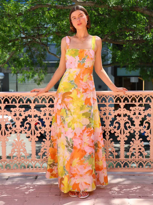 Holiday style long floral pendant dress