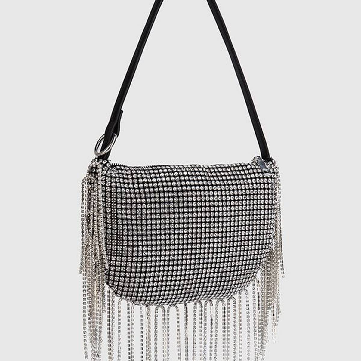 SOFT TURN TASSEL RHINESTONE EVENING TOP HANDBAG_CWAB3606