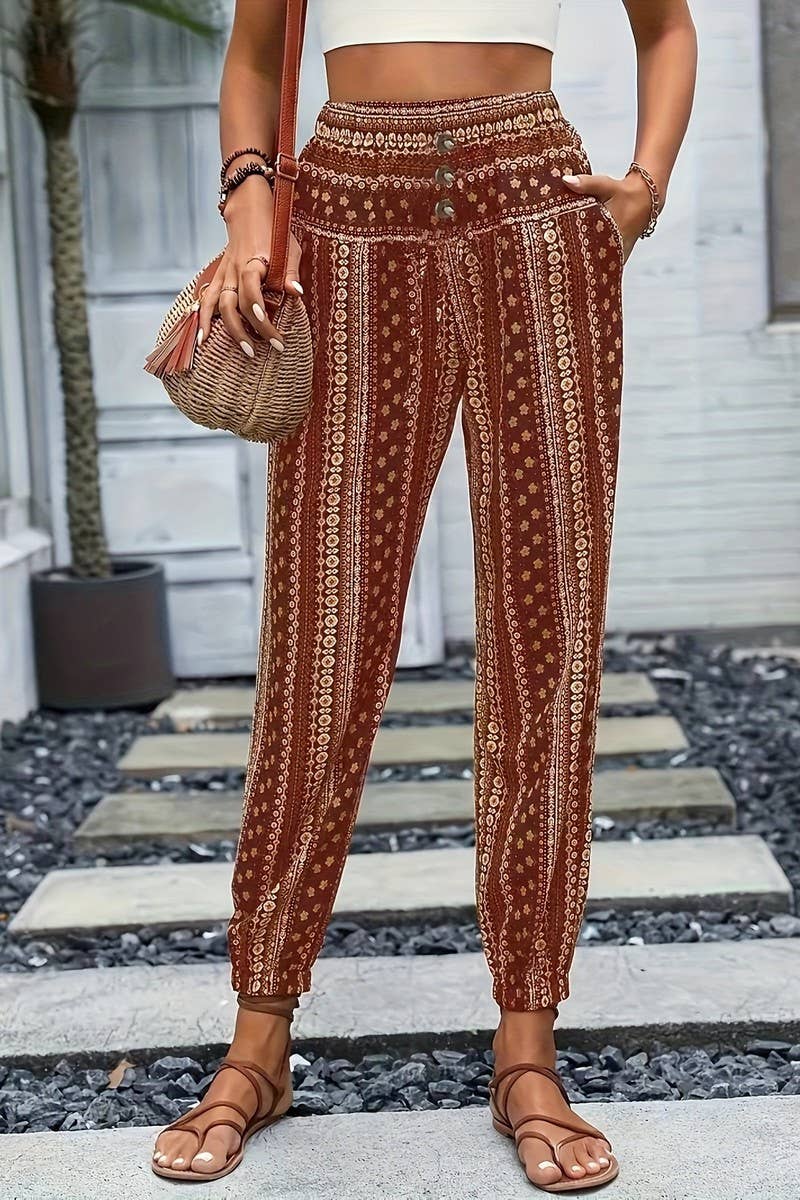 CWBLP2069_BOHO PRINT ELASTIC WAIST DRAPED JOGGER PANTS