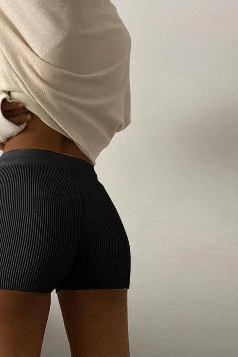 CWBSP0469_COTTON HIGH WAIST SPORTS SKINNY RIBBED SHORTS