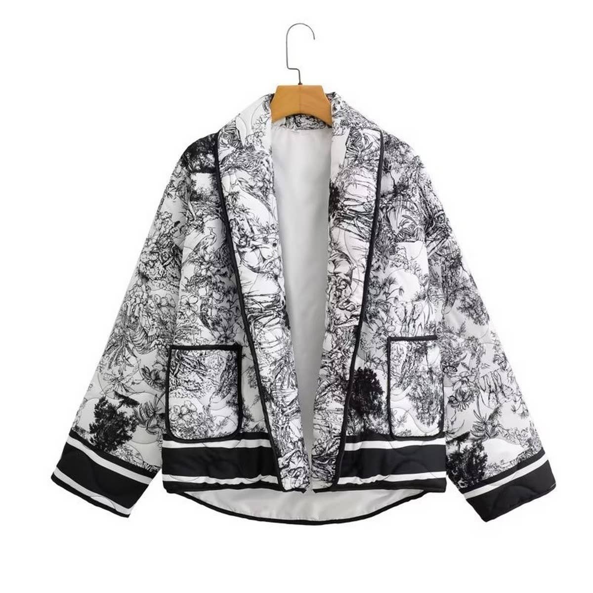 QUILTED JACKET WITH  FLORAL PRINT LAPEL_CWOJA1565