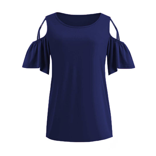 Solid off-shoulder short sleeved baggy T-shirt