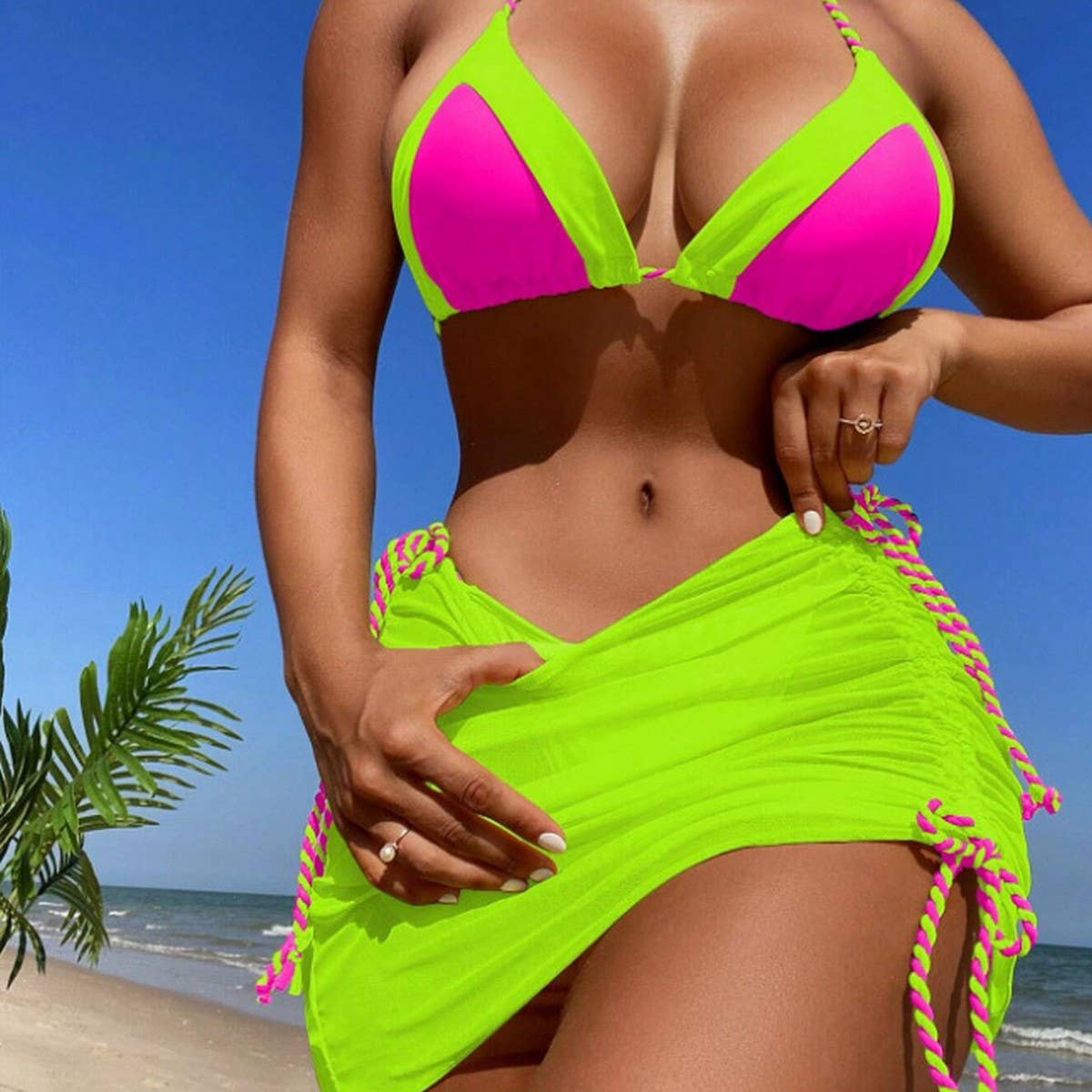 Fluorescent Bikini Set - Sexy Color Block Swimsuit
