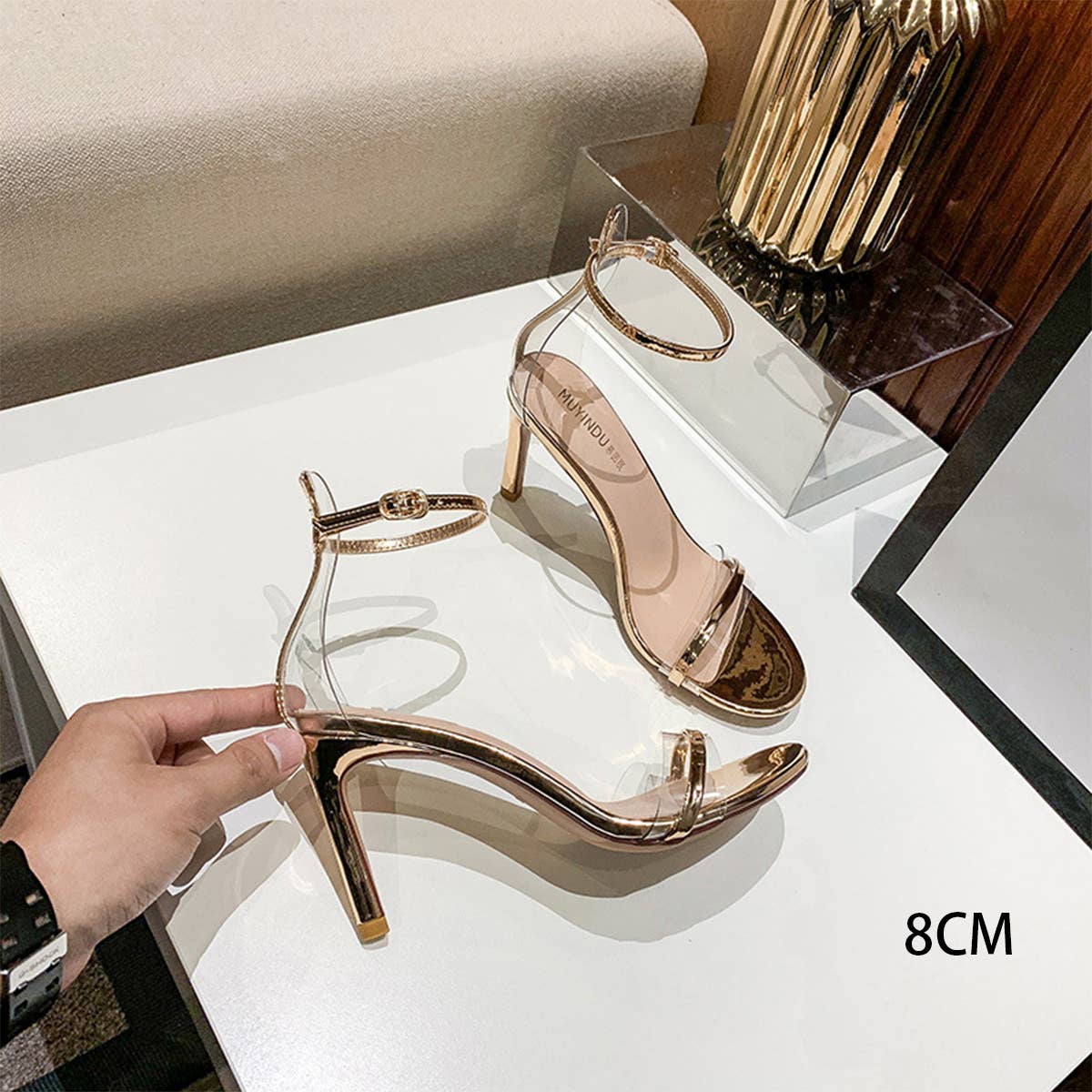 TRANSPARENT BUCKLE SANDALS HEELS